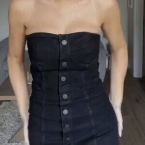 Zara women’s black denim strapless bustier dress, size M.